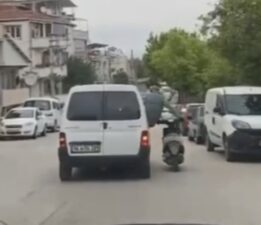 Bursa’da motosikletli tehlikeli yolculuk